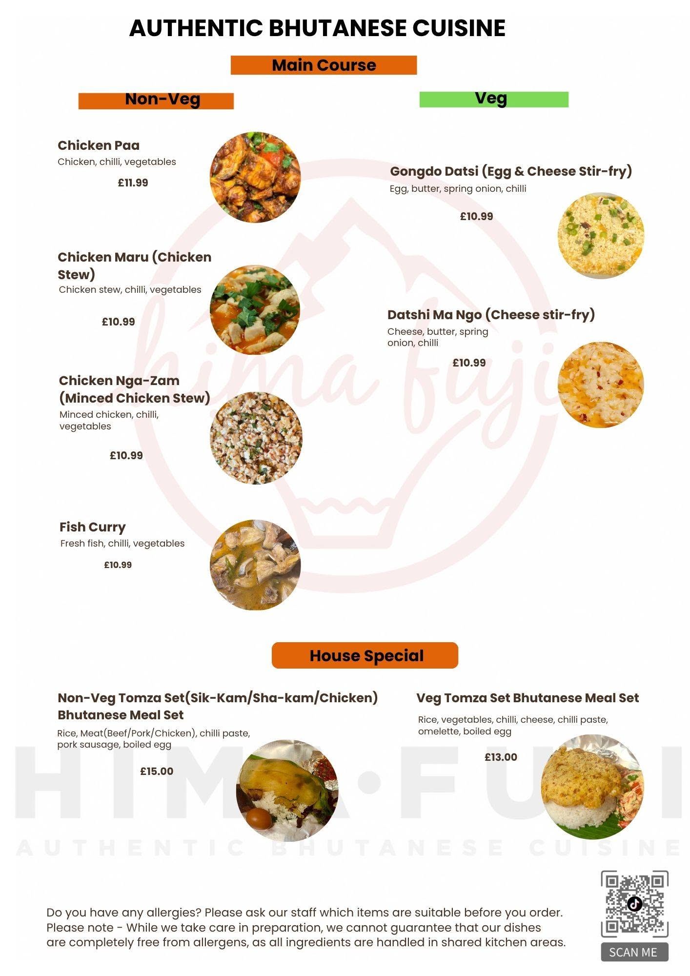 Hima-Fuji main courses and meal sets menu