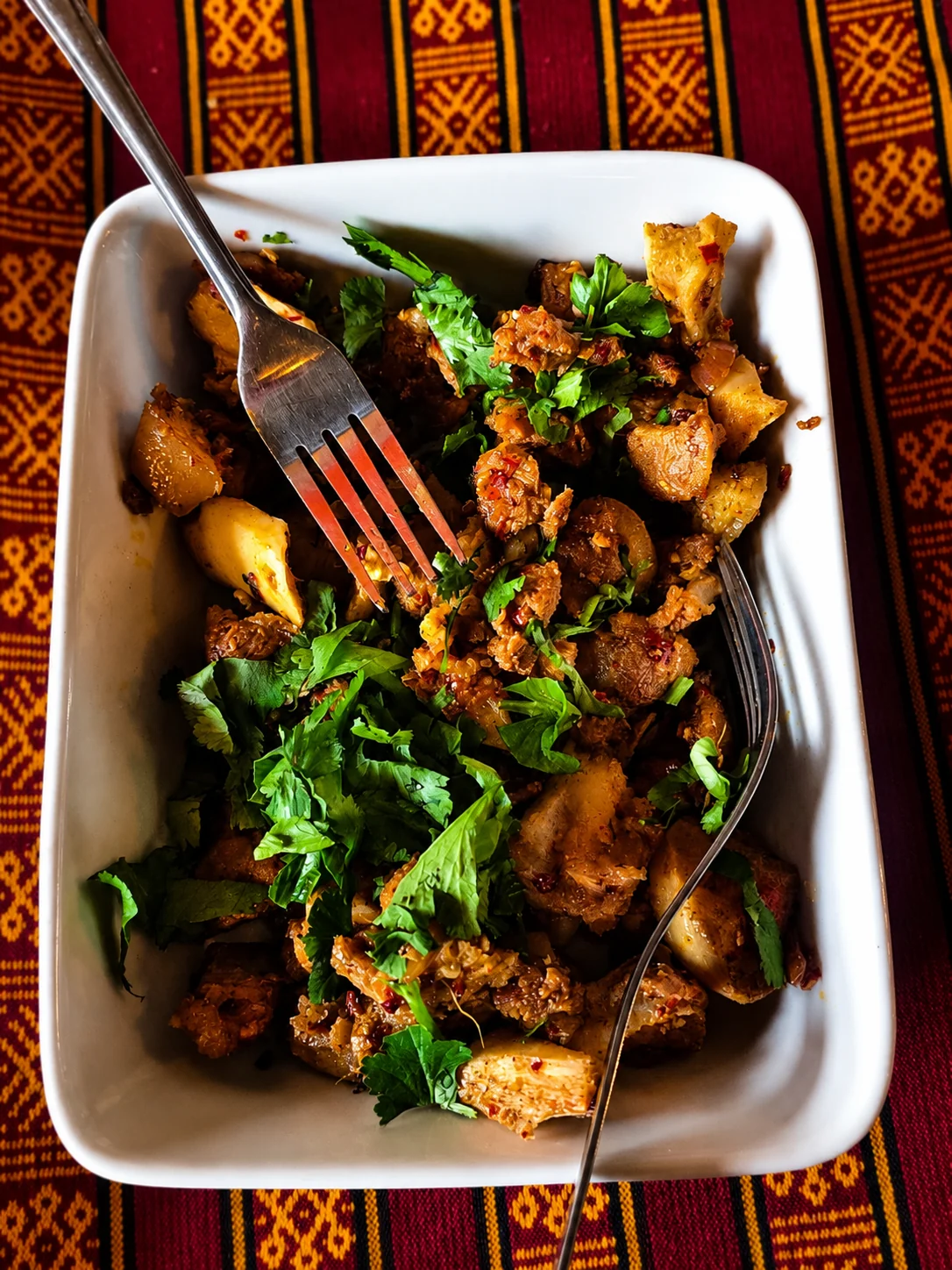 A Bhutanese meat and chilli main served at Hima-Fuji